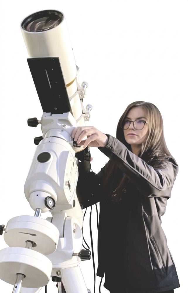 Sarah Mathews with her telescope